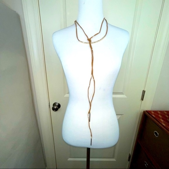 Ettika REVOLVE Brown Suede Choker Gold Accents Bolo Necklace - Picture 8 of 8